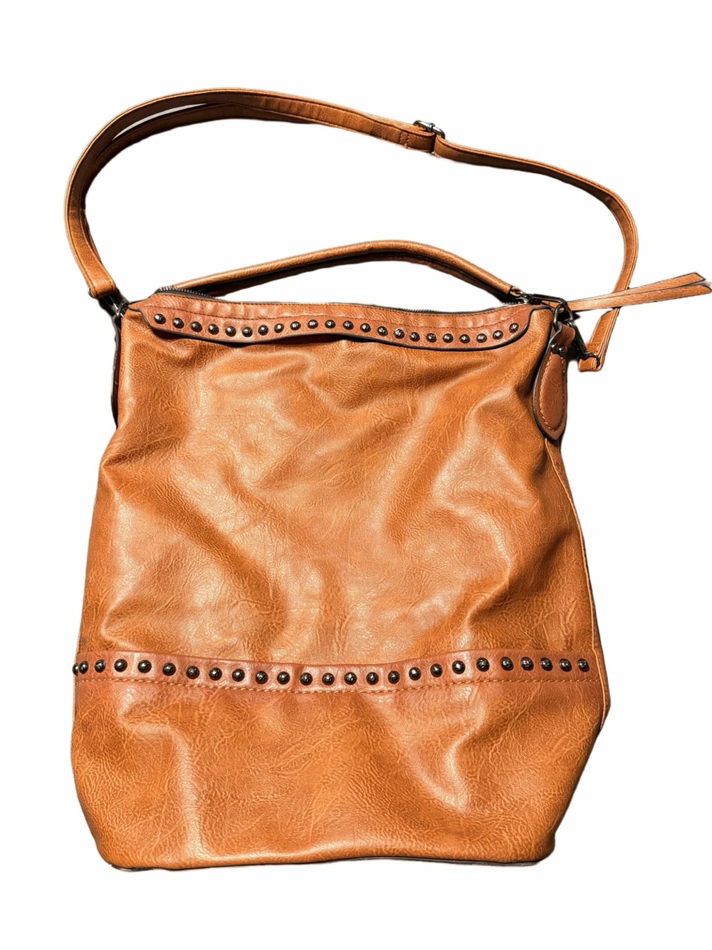 Women's Tan Studded Shoulder Bag with Adjustable Strap